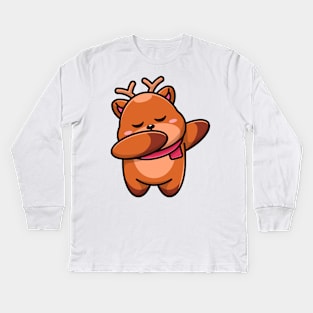 Cute baby deer dabbing cartoon Kids Long Sleeve T-Shirt